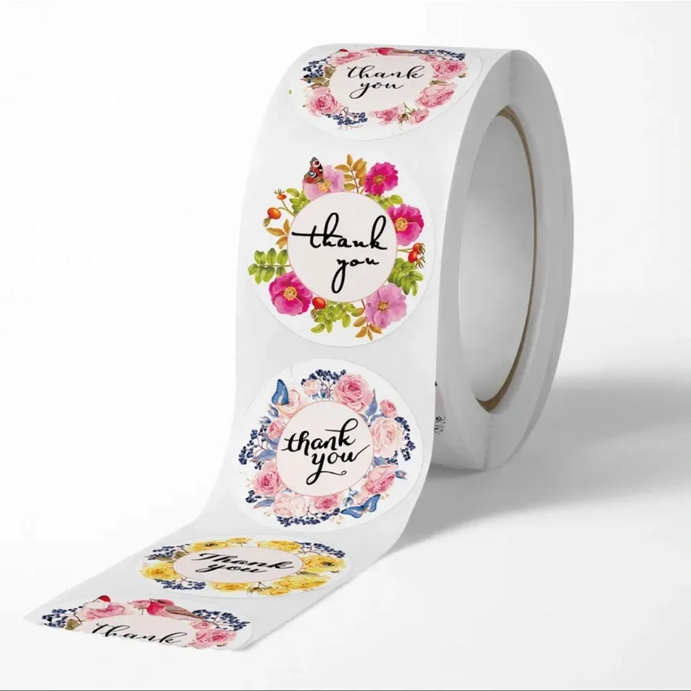 New 500 Pcs Floral Thank You Stickers 1 Inch Stationery Small Business Stickers